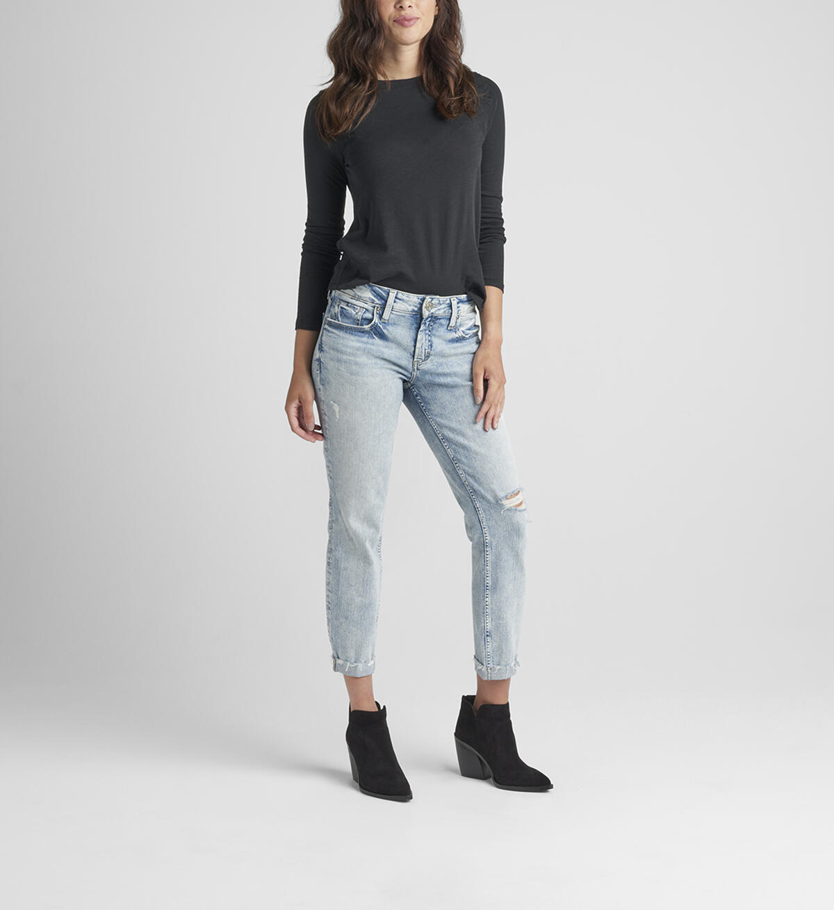 Boyfriend Mid Rise Slim Leg Jeans, , hi-res image number 0