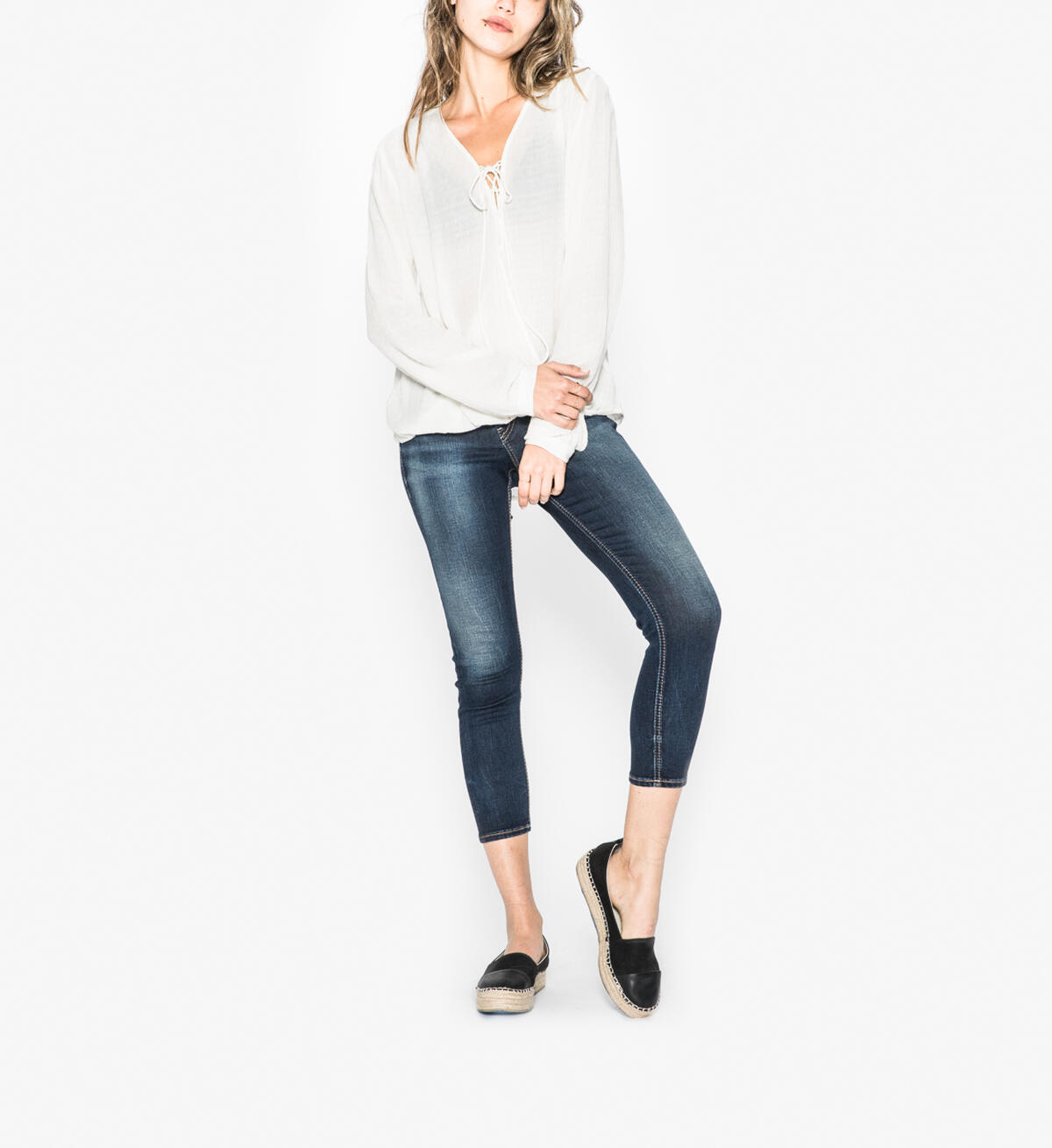 Serlina - Laced-up Twist Front Peasant Top, , hi-res image number 0