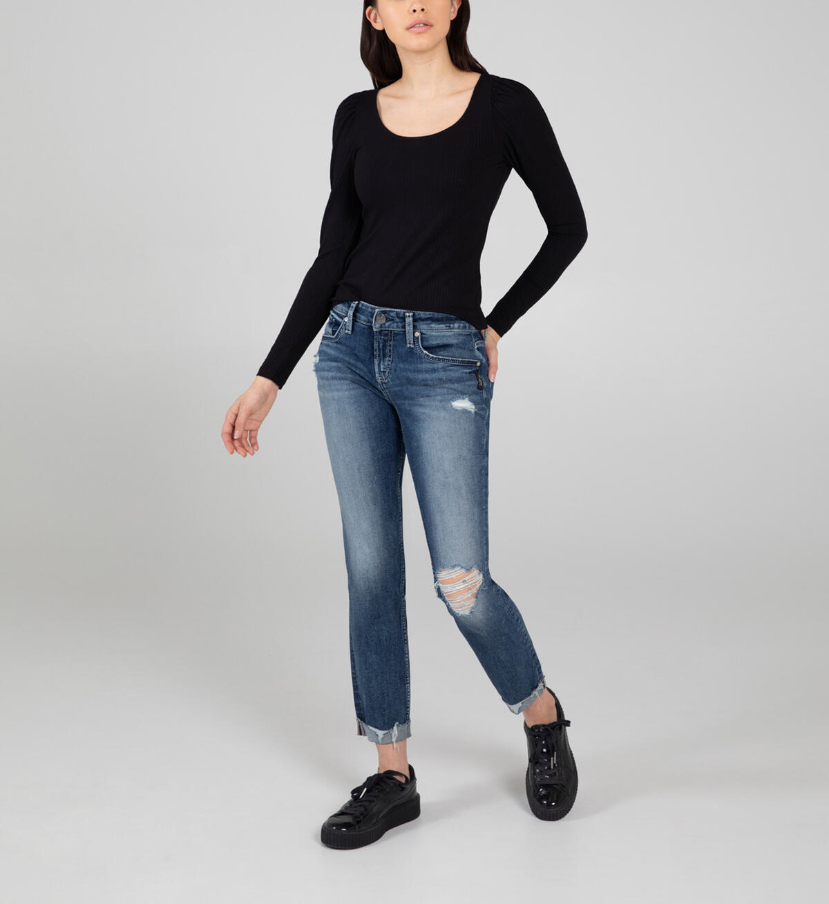 Boyfriend Mid Rise Slim Leg Jeans, , hi-res image number 0