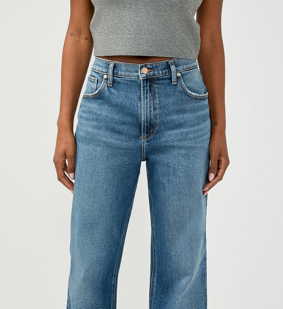 Buy Baggy Mid Rise Bootcut Jeans for USD 88.00 | Silver