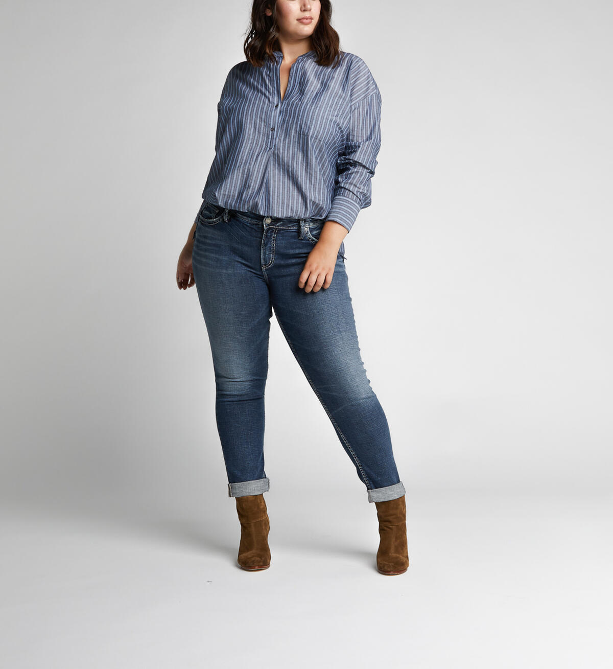 Slim Leg Mid Rise Boyfriend Dark Wash, , hi-res image number 0