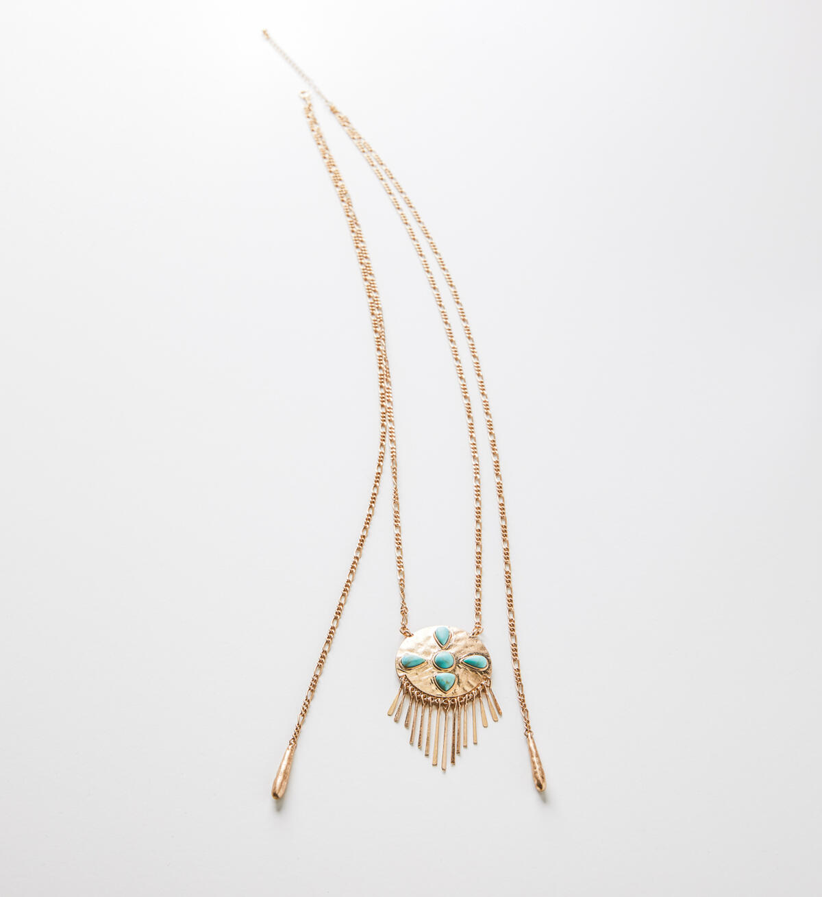Gold-Tone Turquoise Fringe Pendant Necklace, , hi-res image number 0