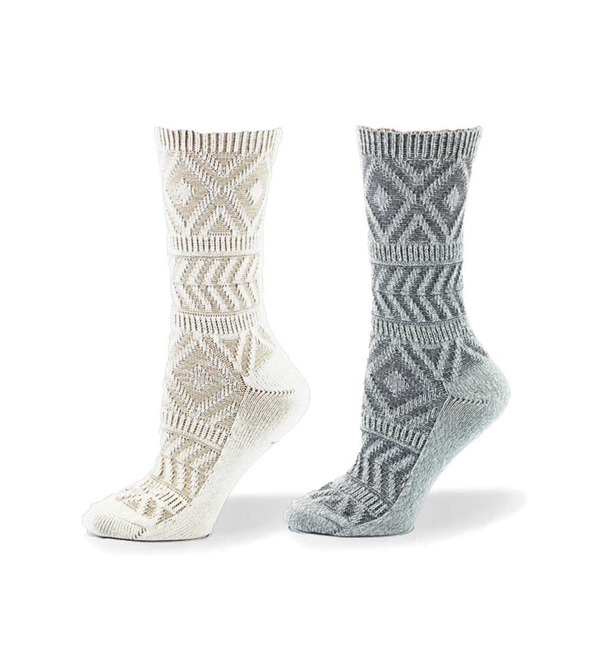 Aztec Textured Mid-Calf Socks, Ivory, hi-res image number 0}