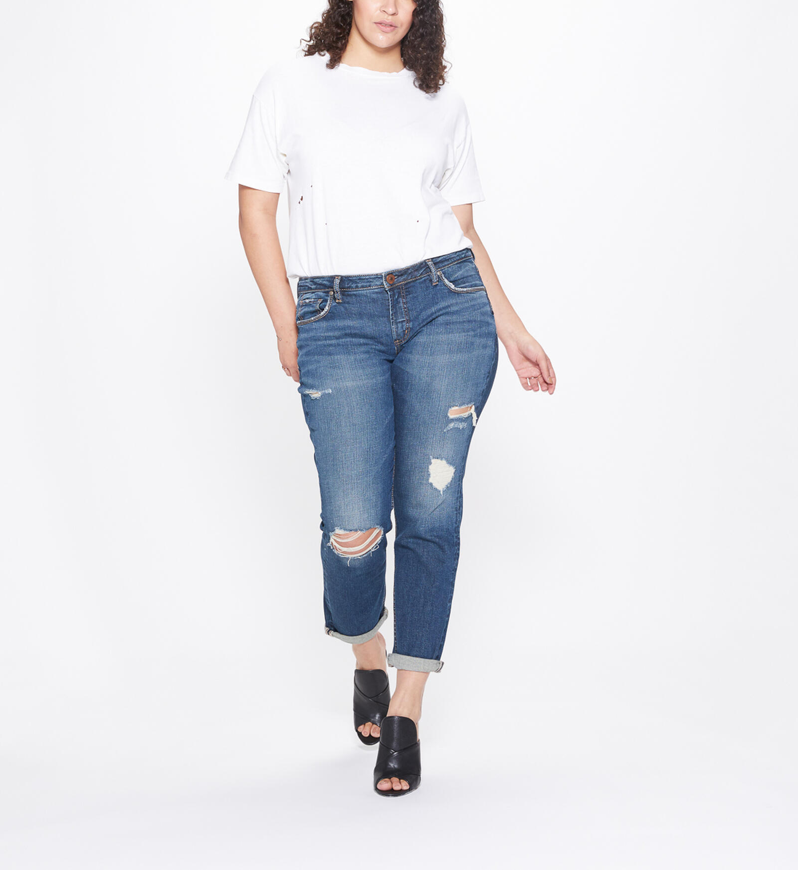 Buy Sam Boyfriend Mid Rise Slim Leg Jeans Plus Size for USD 99.00 | Silver  Jeans US New