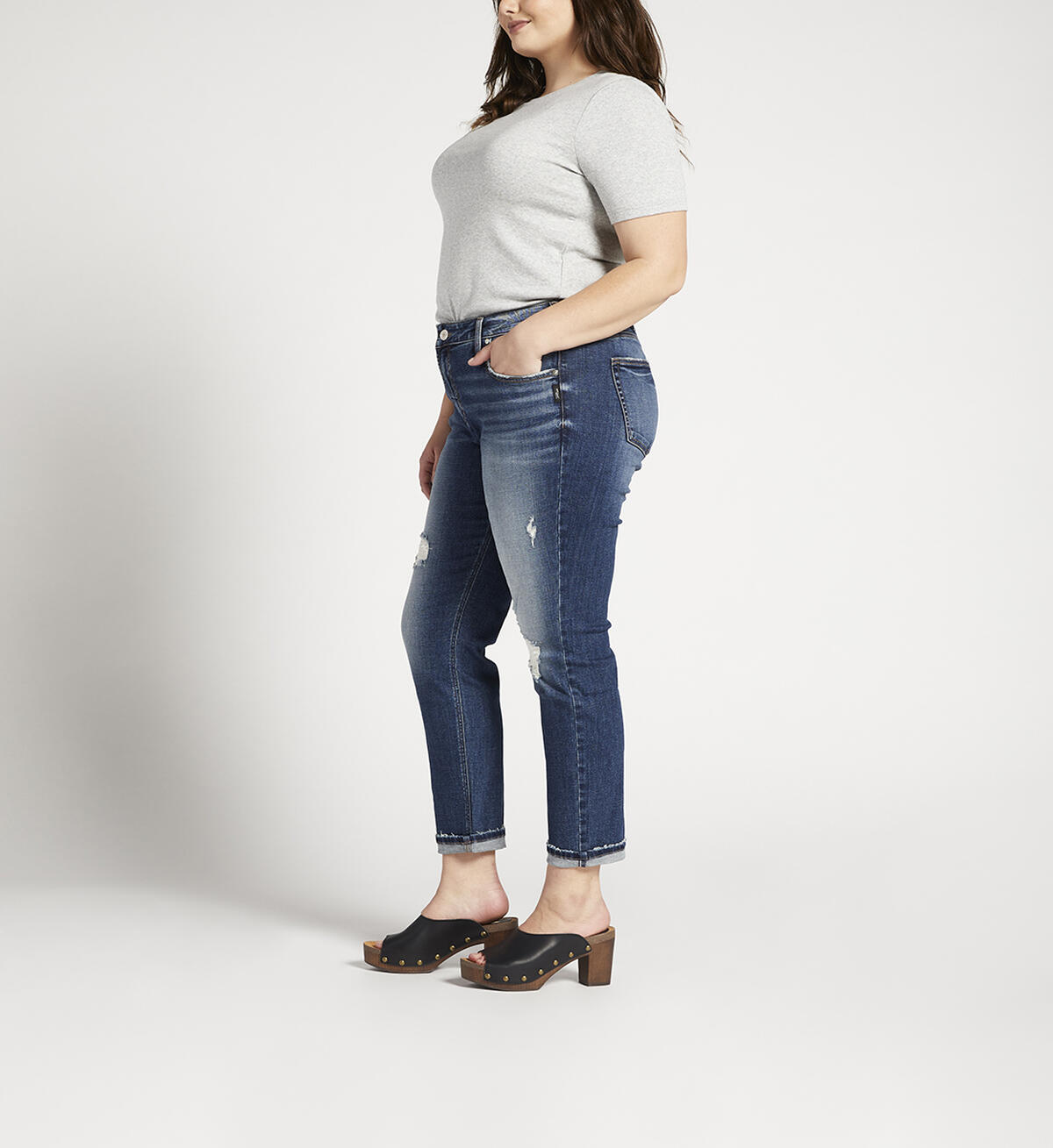 Boyfriend Mid Rise Slim Leg Jeans Plus Size, , hi-res image number 2