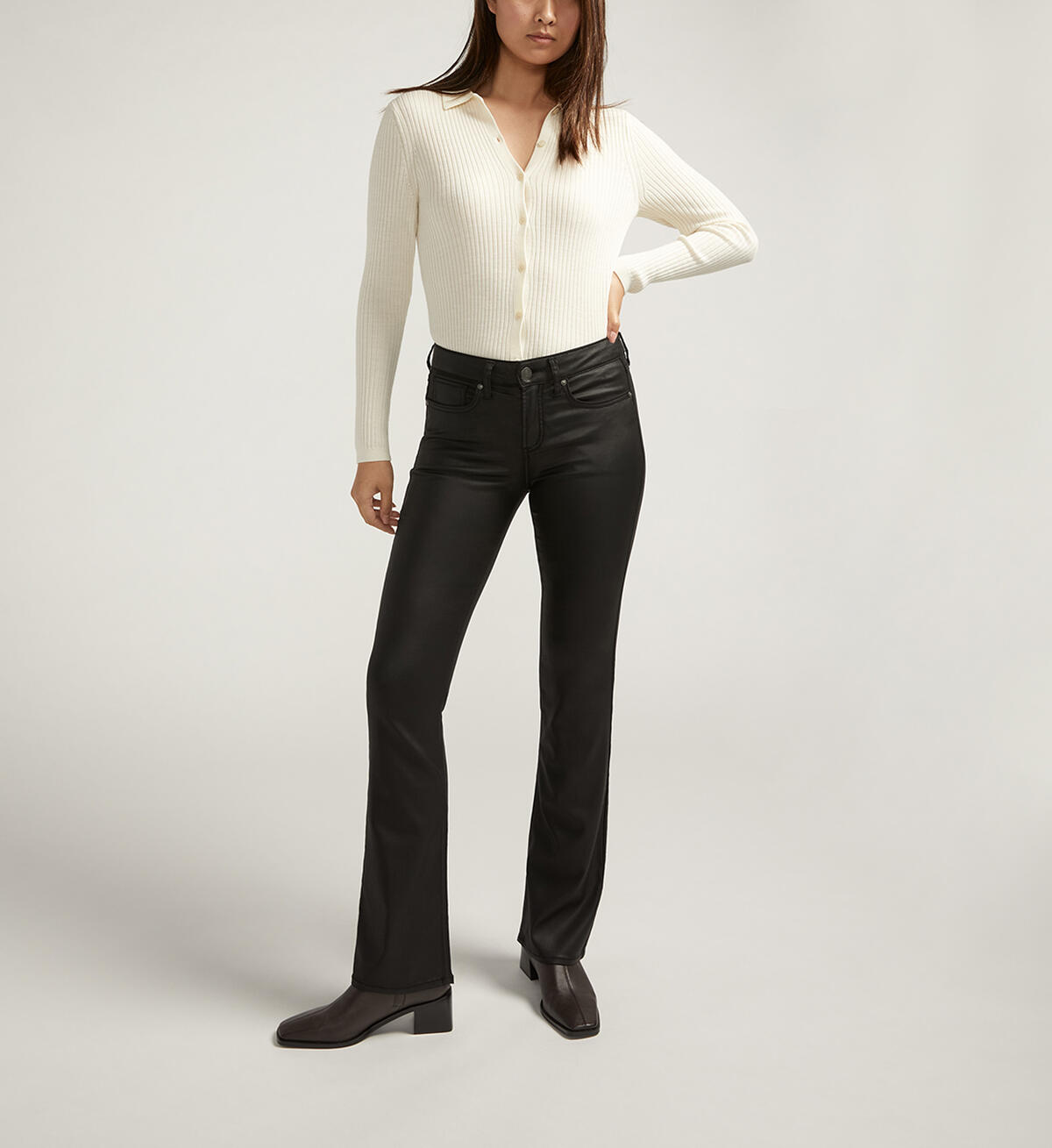 Suki Mid Rise Slim Bootcut Coated Jeans, , hi-res image number 0