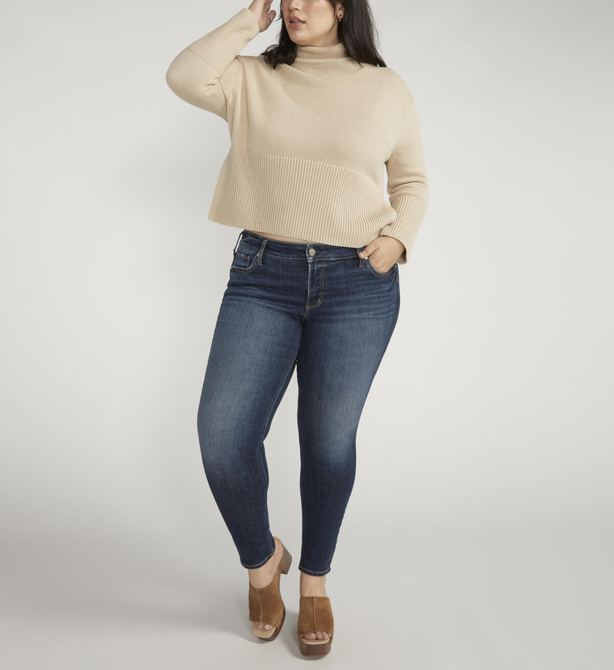 Elyse Mid Rise Skinny Jeans Plus Size, Indigo, hi-res image number 3