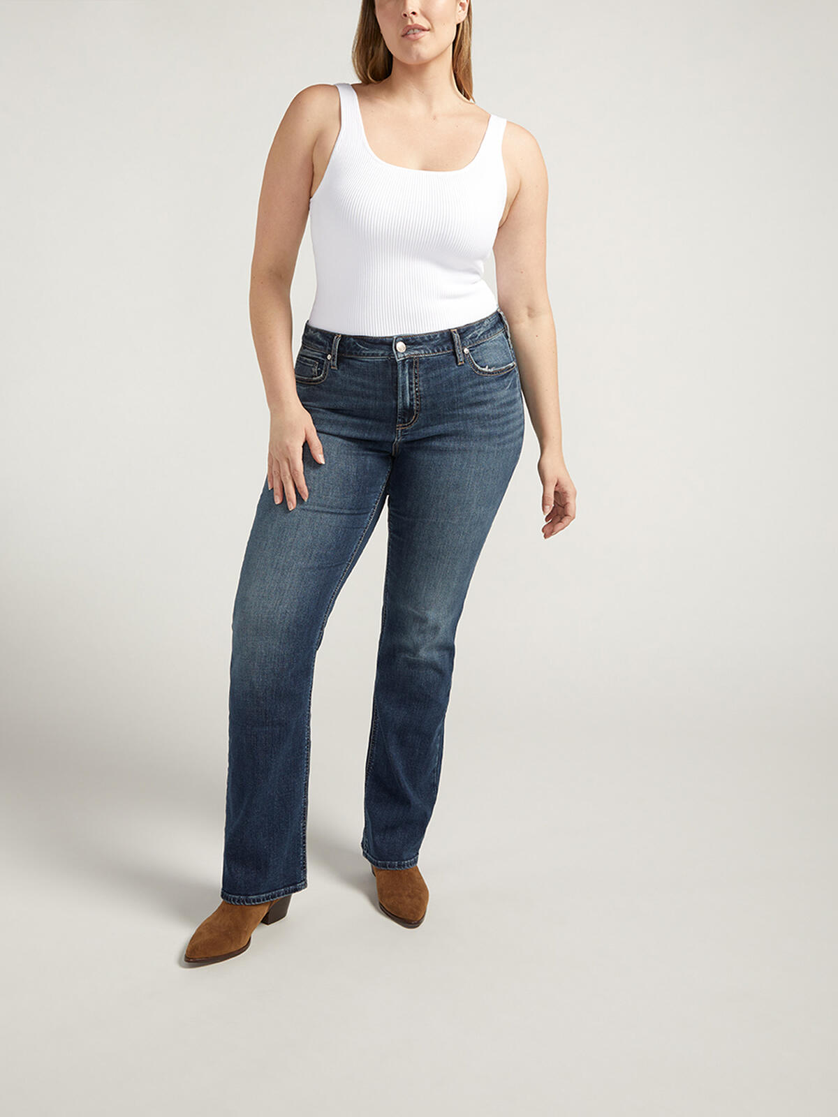 Elyse Mid Rise Slim Bootcut Jeans Plus Size, , hi-res image number 0