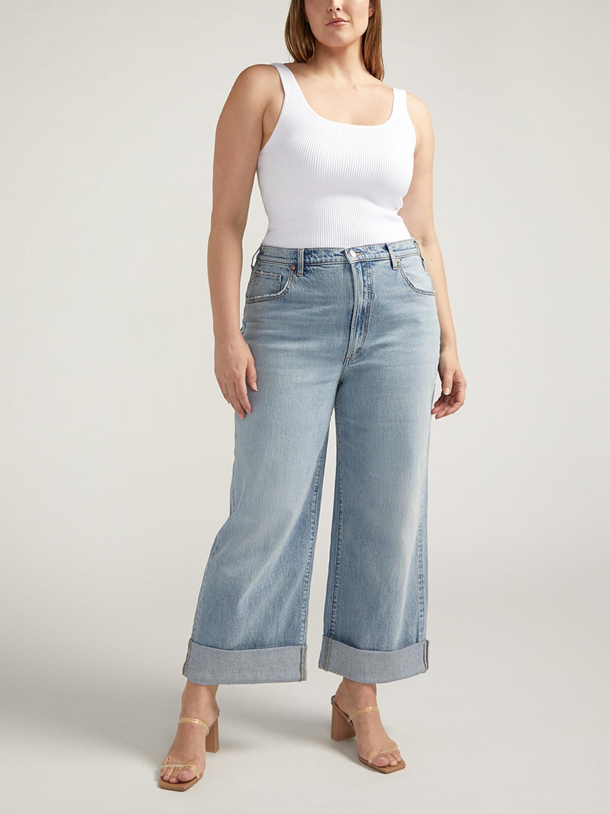 Baggy Mid Rise Wide Leg Cropped Jeans Plus Size, , hi-res image number 0