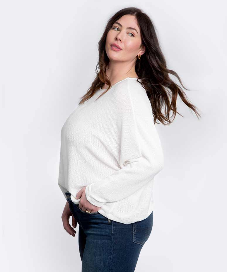 Female wearing power stretch denim