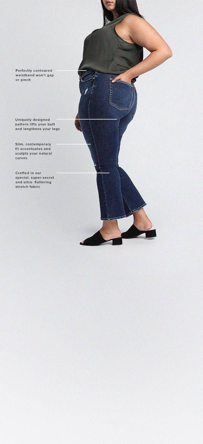 Silver Jeans Co. - Contemporary Collection Image S- Perfectly contoured waistband won’t gap or pinch - Slim, contemporary fit accentuates and sculpts your natural curves - Uniquely designed pattern lifts your butt and lengthens your legs - Crafted in our special, super-secret and ultra-flattering stretch fabric