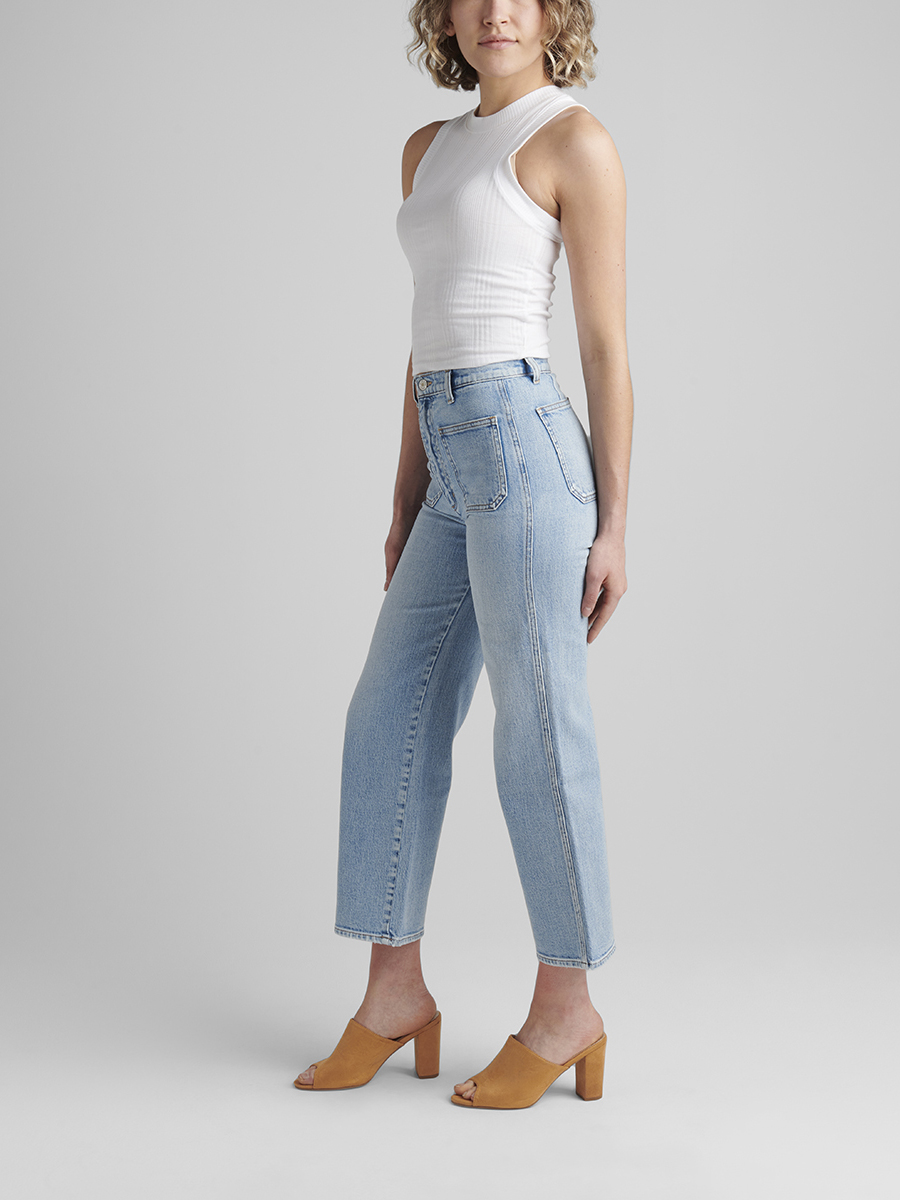 Patch Pocket High Rise Wide Leg Jeans 