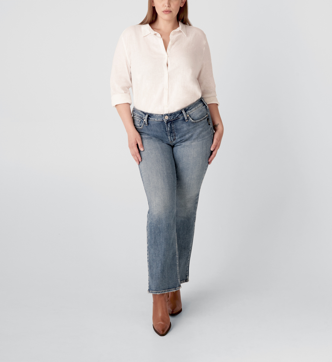 Womens Plus Size Elyse Curvy Mid Rise Slim Fit Bootcut Jean Dark Indigo Wash Silver Jeans Co 20W X 35L