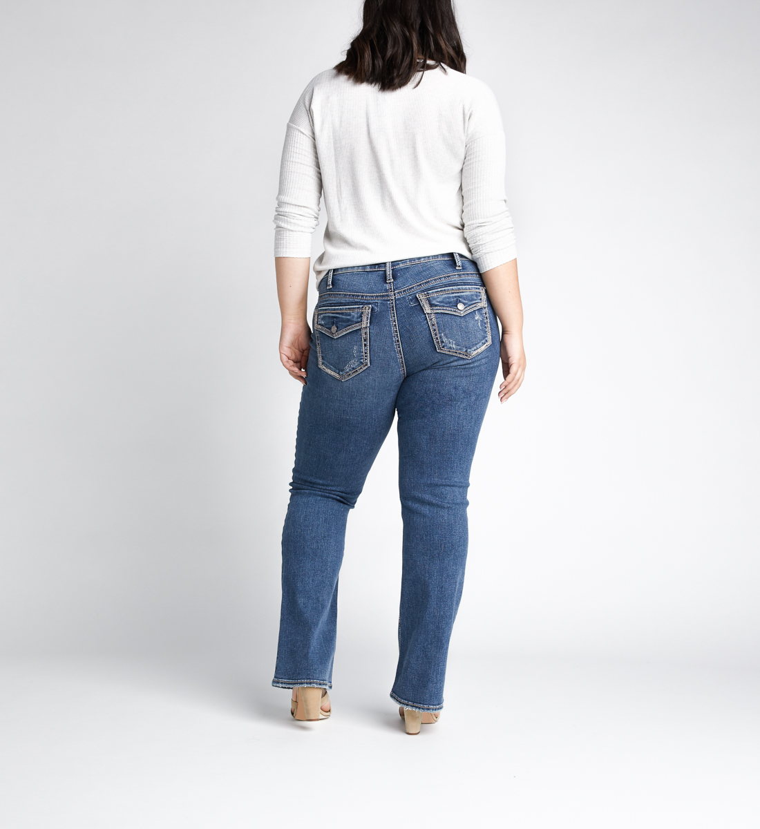 Womens Plus Size Curvy Stretch Relaxed Fit flap pocket Straight Bootcut Jeans 