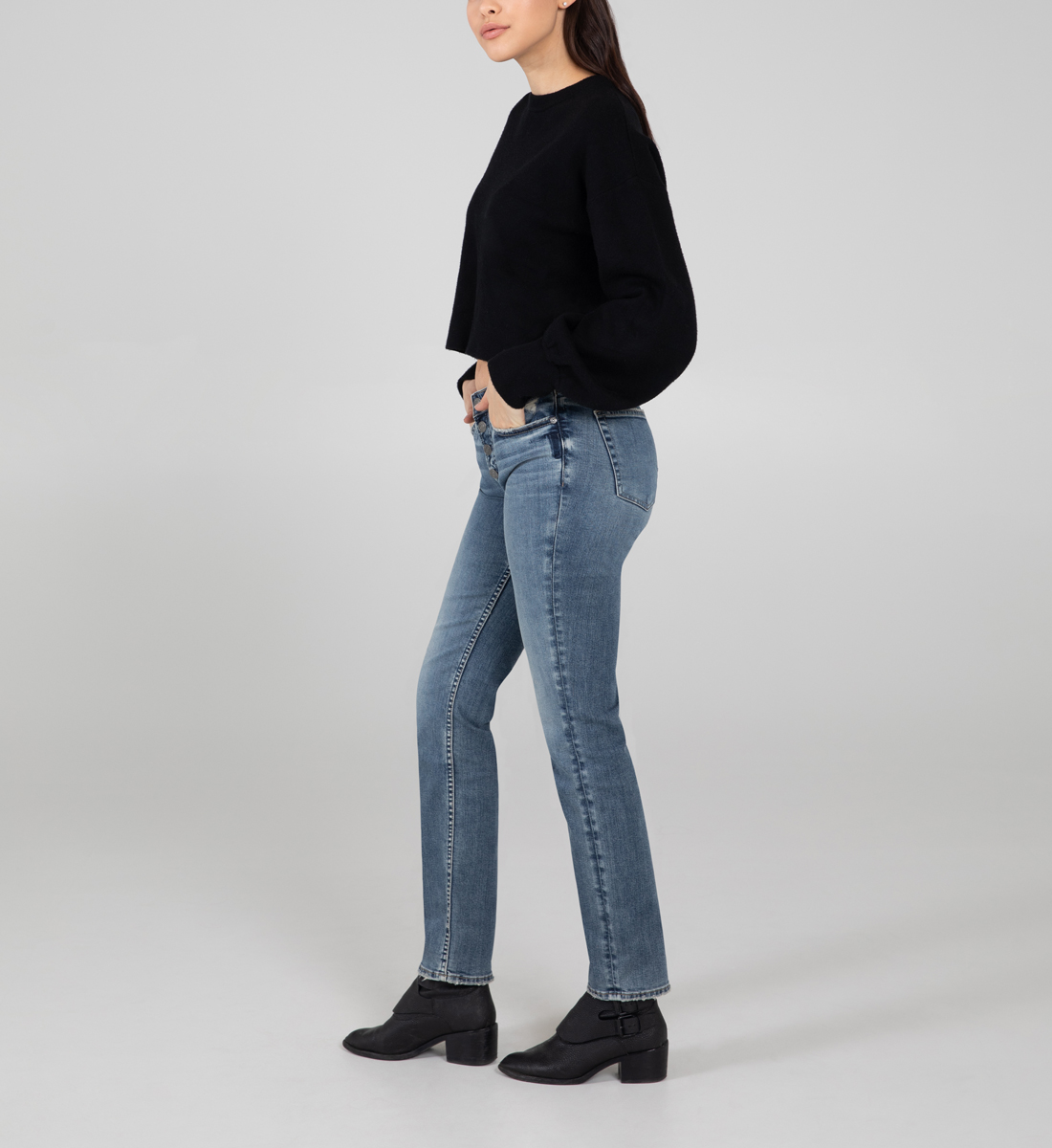 Most Wanted Mid Rise Straight Leg Jeans - Silver Jeans US