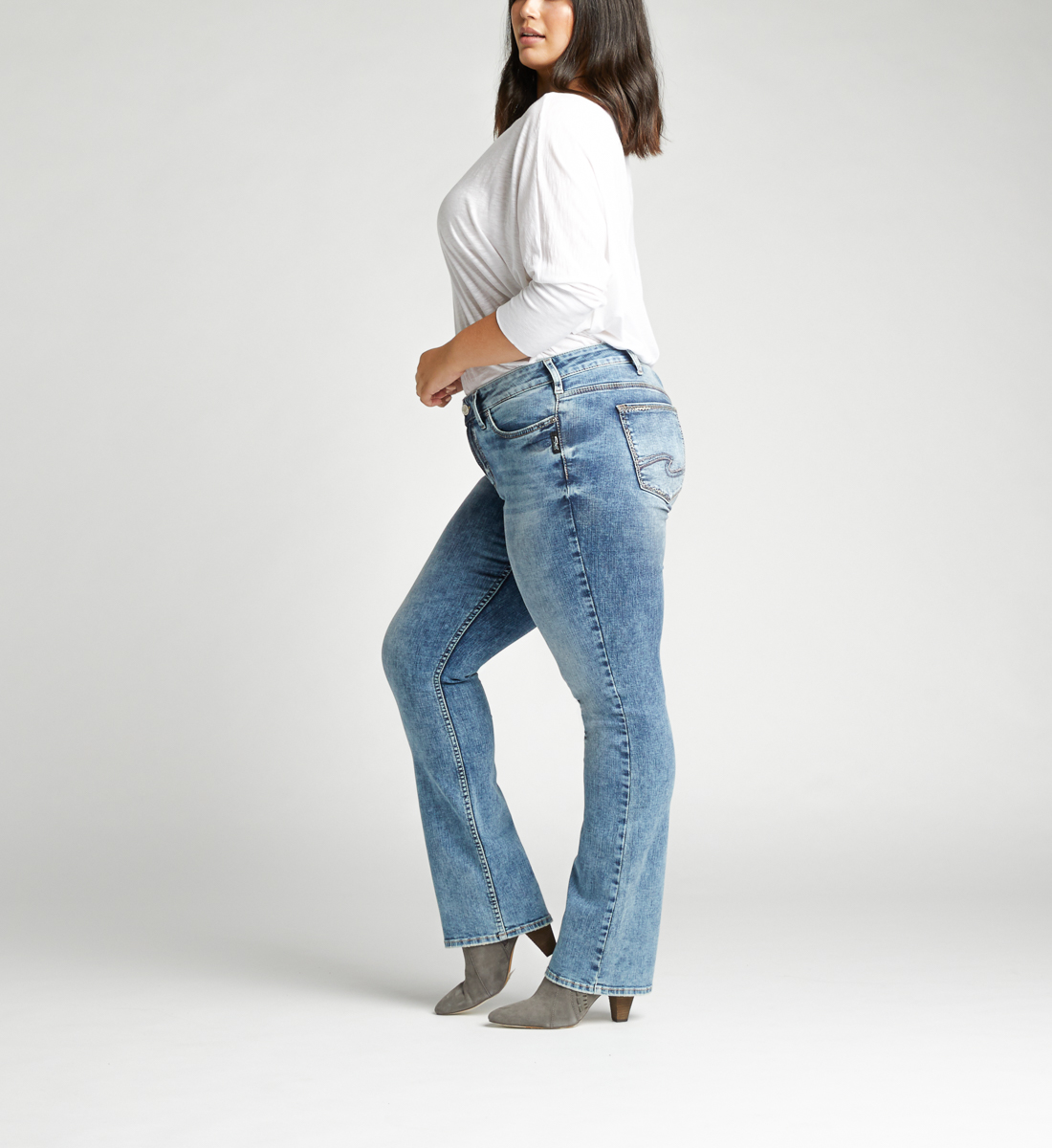 Elyse Mid Rise Slim Bootcut Jeans Plus Size - Silver Jeans US