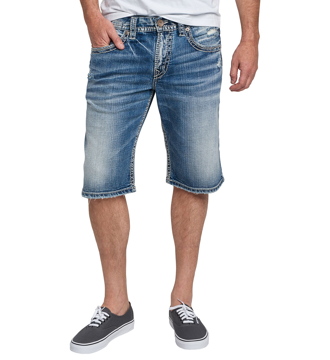 mens silver jean shorts