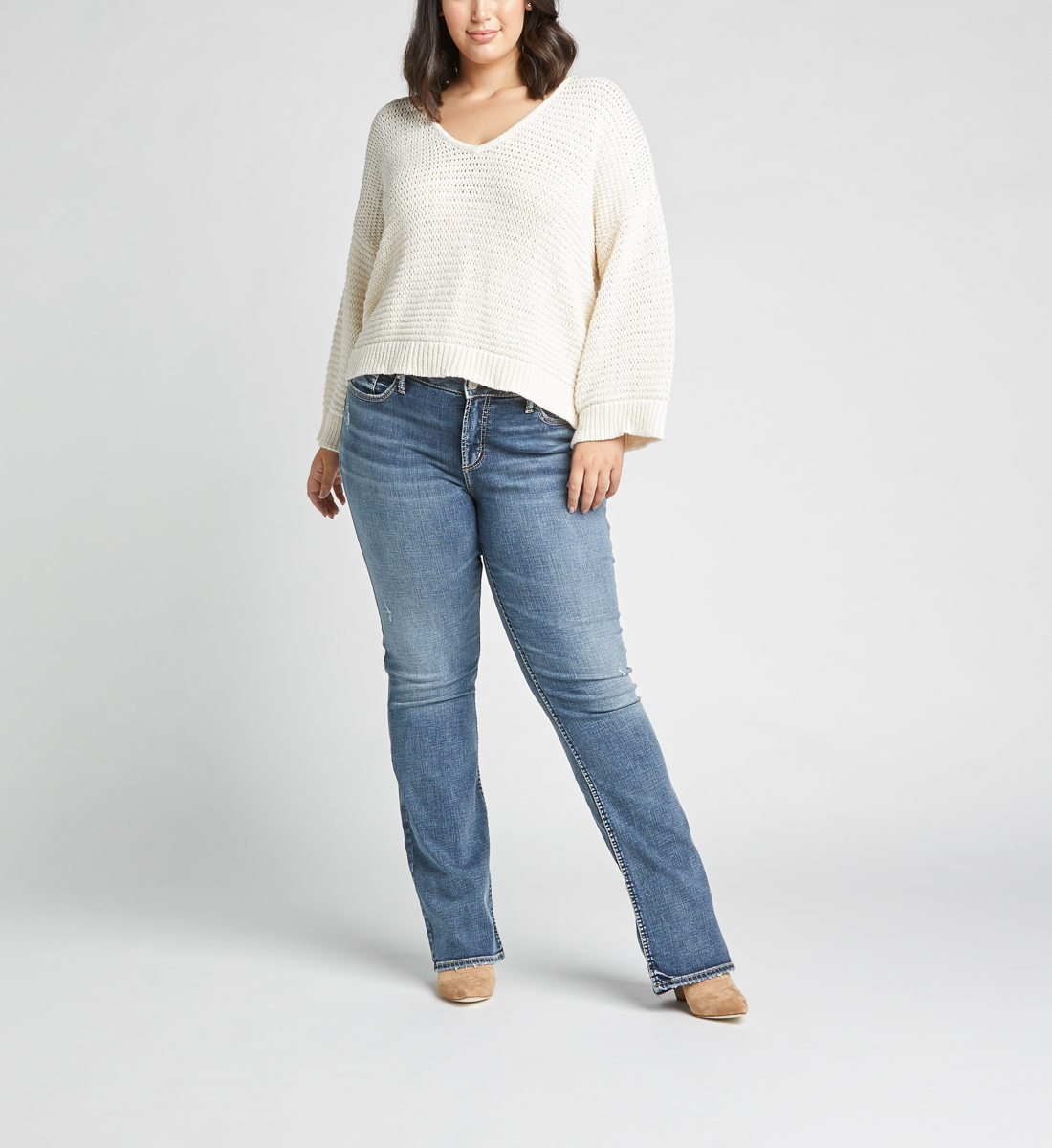 Womens Plus Size Elyse Curvy Mid Rise Slim Fit Crop Jean Silver Jeans Co