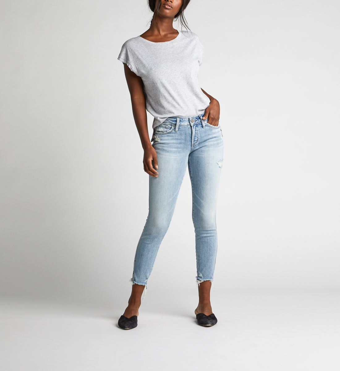 Suki Mid Rise Skinny Crop Jeans - Silver Jeans US