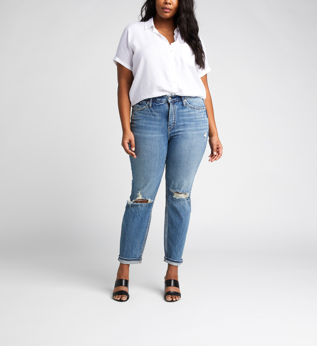 Frisco High Rise Tapered Leg Jeans Plus Size - Silver Jeans US